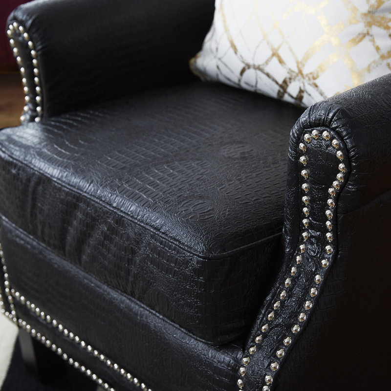 Fauteuil de 28,3 po Aleshia, Similicuir noir