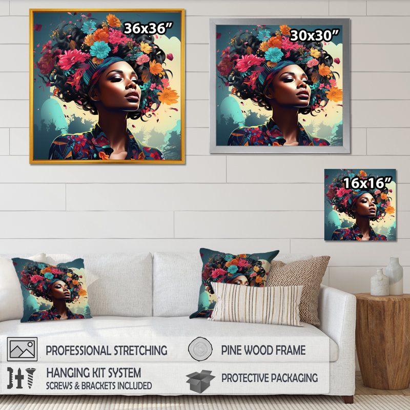 Impression florale sur toile, "Spiritual Heritage", H 36 po x l 36 po x P 1,5 po, Cadre flottant doré