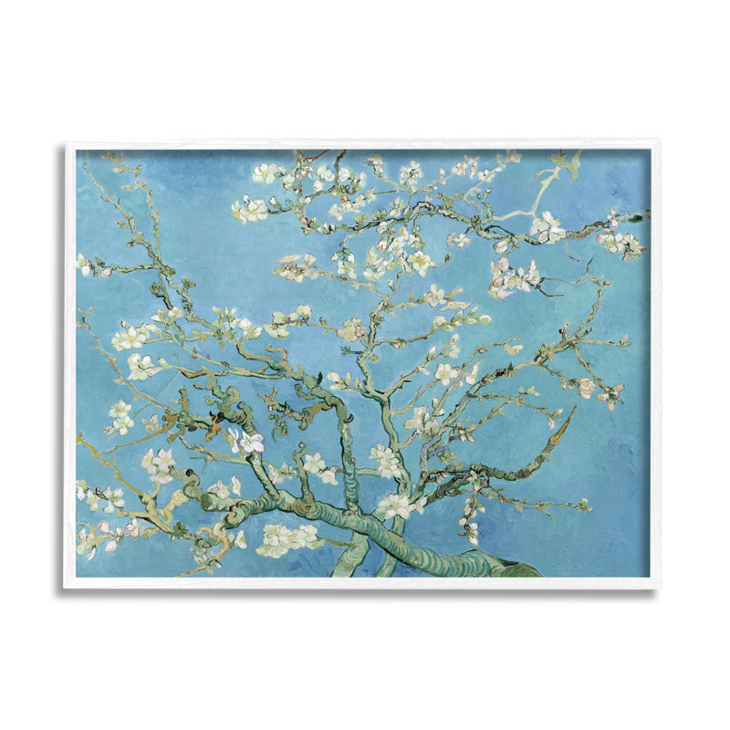 «Almond Blossoms» par Vincent Van Gogh, H 11 po x l 14 po x P 1,5 po, Giclée encadrée blanc bord de mer