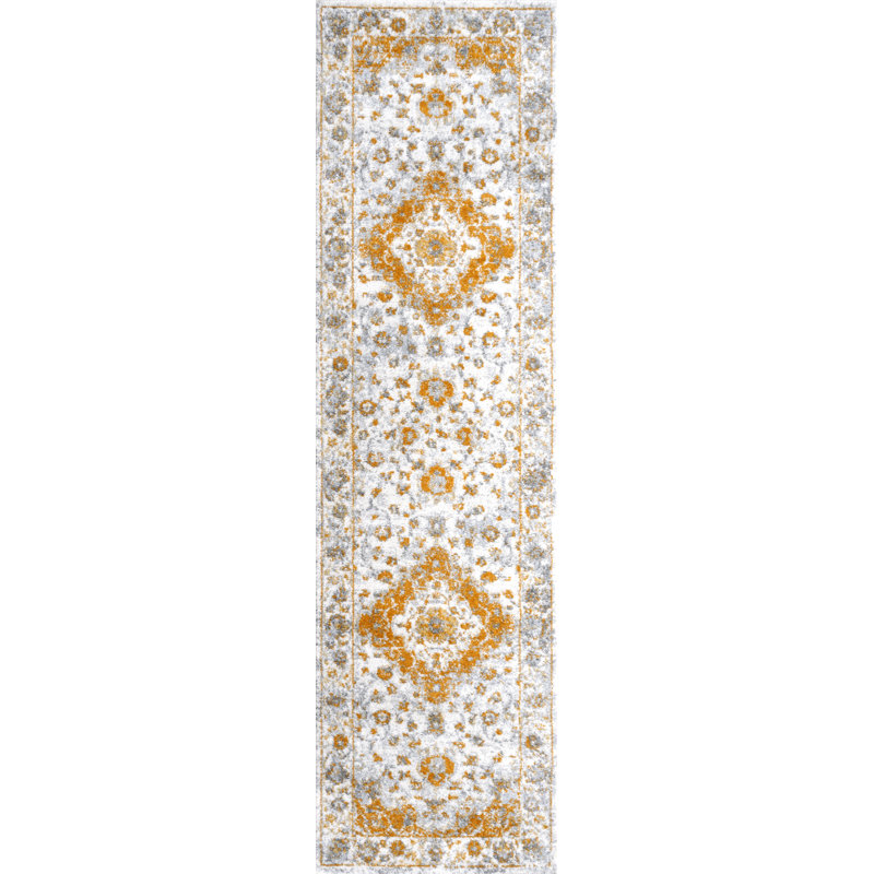 Indhira Ornate Medallion Persian Orange/Cream Rug, Runner 2'3" X 8'