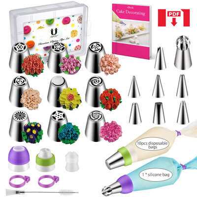 34 Pcs Cake Cupcake Decorating Supplies Kit, Russian Piping Tips Set With Storage Box Pastry Bags Piping Nozzles -  RAFOW, 3508439-2126-1042022912