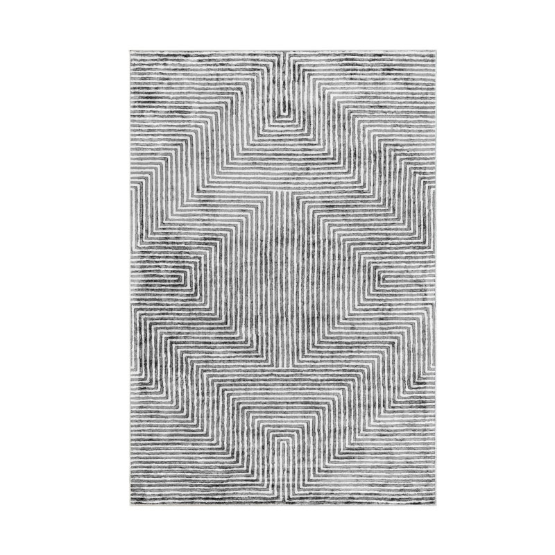 Premium Washable Area Rug, Grey, 5.2 x 7.5 Feet | 100% Polyamide, 850 g/m² | Non-Slip Underside, Easy Clean Fabric, Machine Washable at 86°F | Stylish Digital Print Design for Living Room & Bedroom Décor