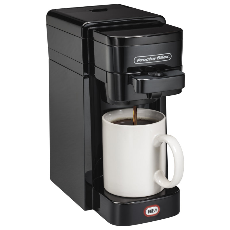 Compact Black Single-Serve Coffee Maker with Push Button Control