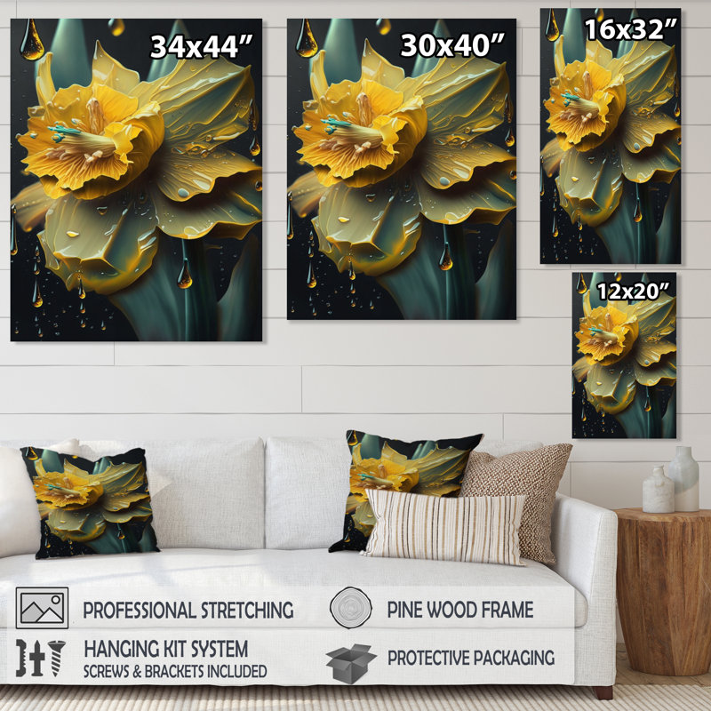 Fleurs de jonquille jaune - Fleurs de jonquille jaune - reproduction sur toile, H 20 po x l 12 po x P 1 po, Toile tendue