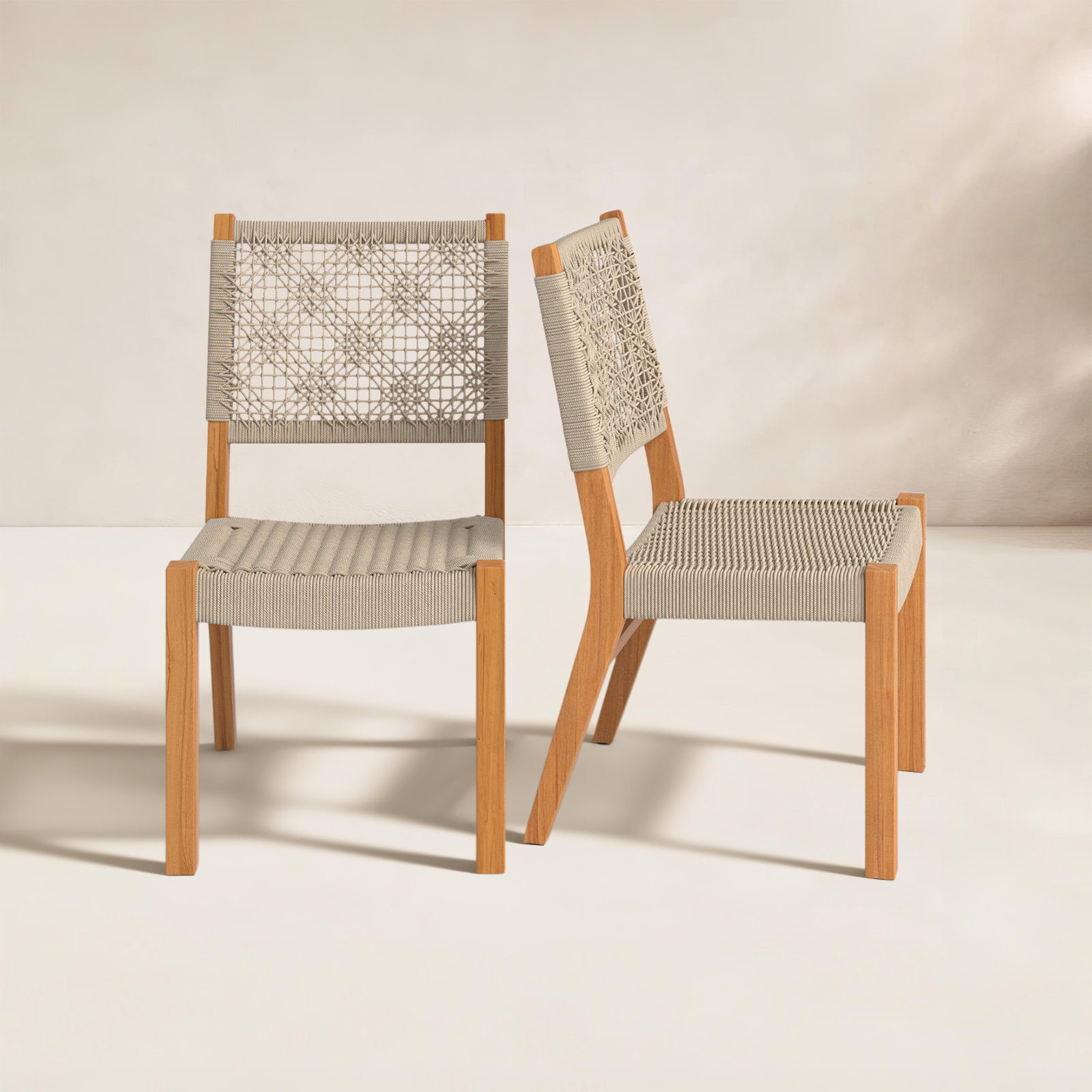 Seras Teak Patio Side Chair, Tan