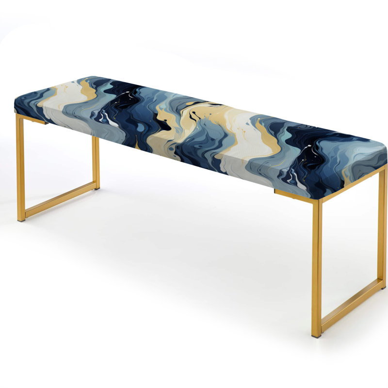 Blue And Beige Ink Abstract Fusion - Abstract Upholstered Gold Bench