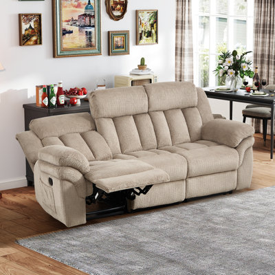 87.4'' Wide Pineapple-Textured Chenille Manual Reclining Sofa With Overstuffed Comfort