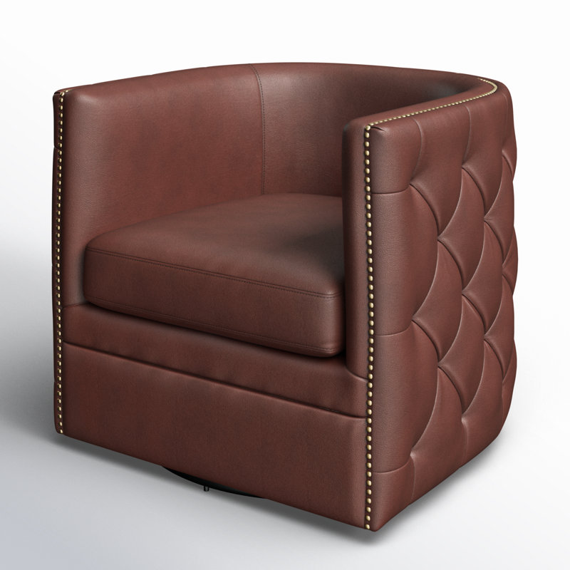 Calzada 31" Top Grain Leather Swivel Armchair, Brown 