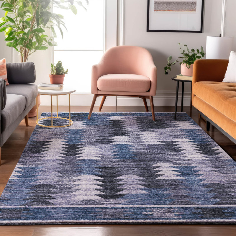 Tapis bleu Prisco lavable à la machine de qualité supérieure, Rectangle 9 pi x 12 pi