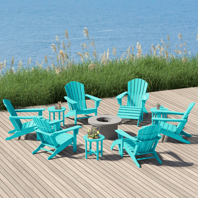 Altura Foldable Outdoor Adirondack Set, Turquoise