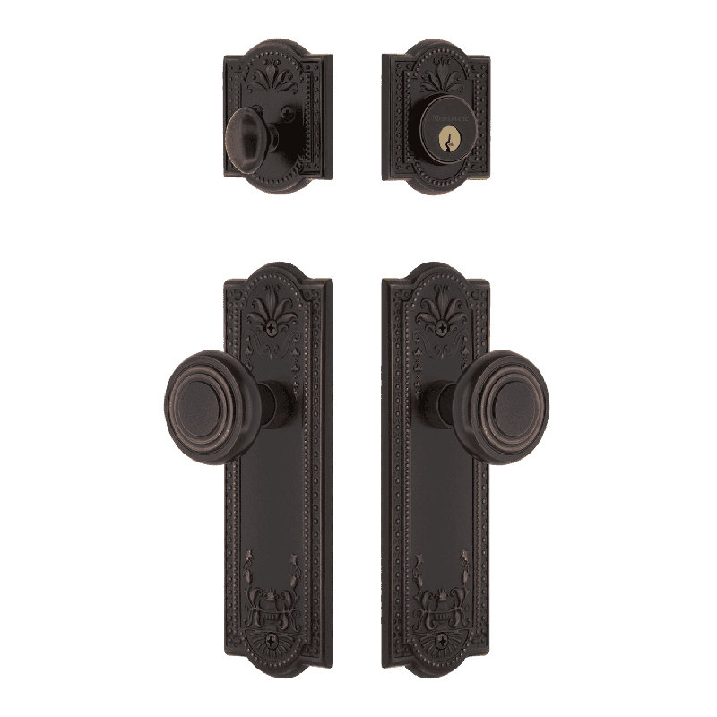 Nostalgic Warehouse Meadows Entry Set with Deco Knob, Timeless Bronze, 2.75