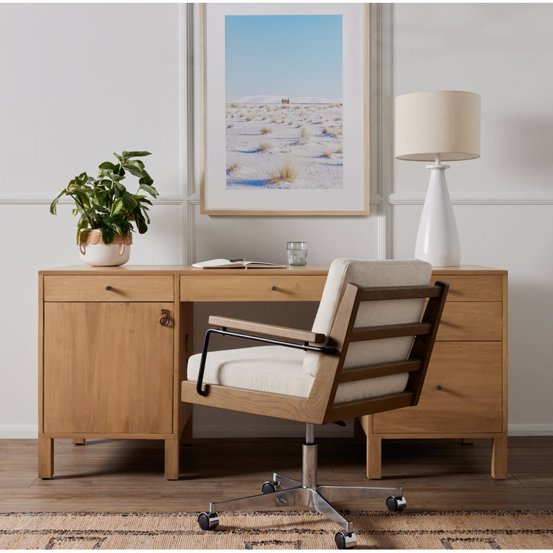 Kenzie Solid Wood Solid Wood Executive Desk, Dry Wash Poplar