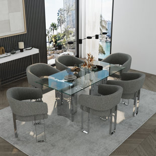 Gray Boucle Upholstered Barrel Dining Room Chairs Armchair