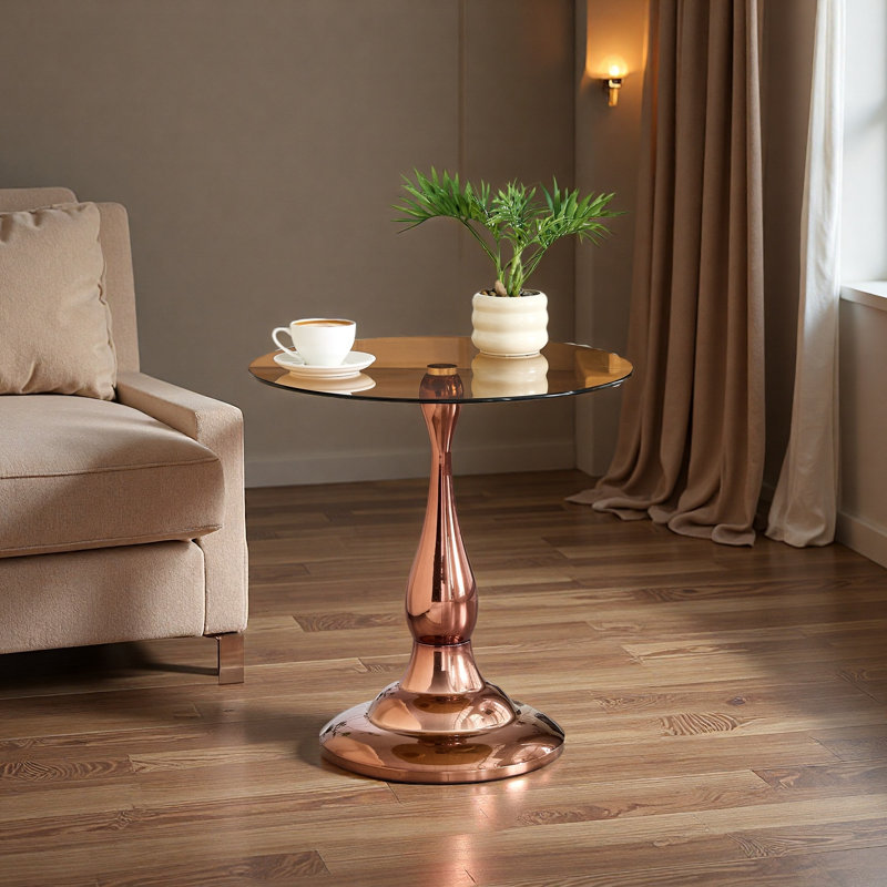 Petite table d'appoint en métal, table d'appoint ronde avec un plateau en verre mesurant environ 19,6 pouces de diamètre. Idéale pour être utilisée à côté d'un lit ou d'un canapé, dans les coins salon, les chambres à coucher, etc.