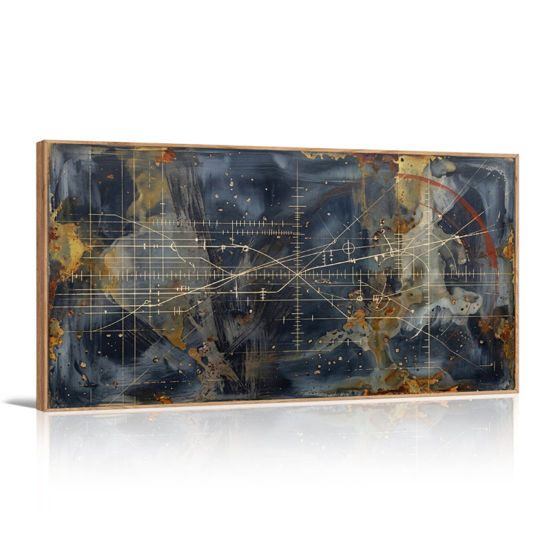 Tableau mural sur toile à grille géométrique bleu marine et rouille