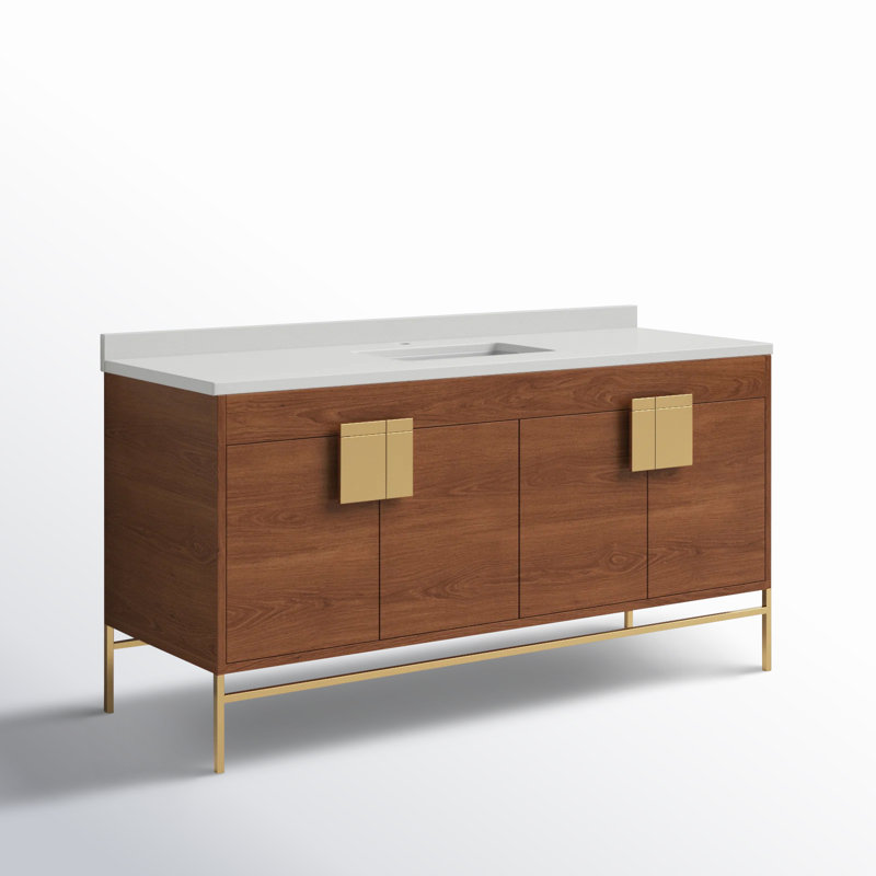 Ensemble de meuble-lavabo simple 60 po Maisie, Noyer épicé, Laiton satiné