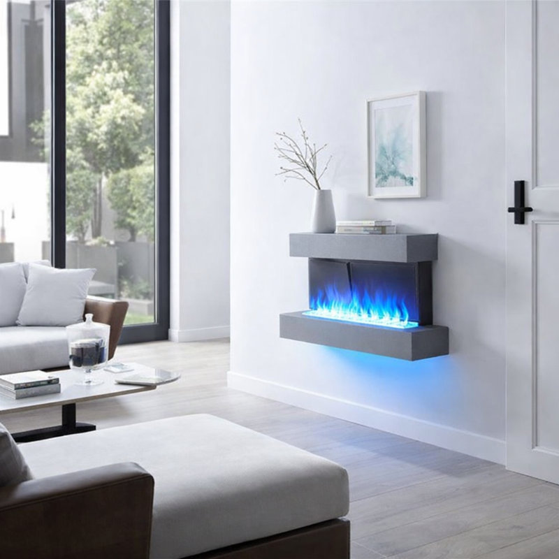 FLAMME 43" Wall Mounted Electric Fire and Surround, Kingston Cement Grey