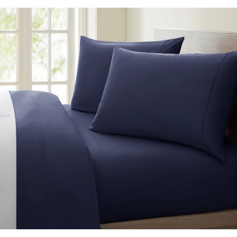 Ensemble de draps unis 100% coton à densité de tissage 1200 fils United Collection, Bleu marine, Simple