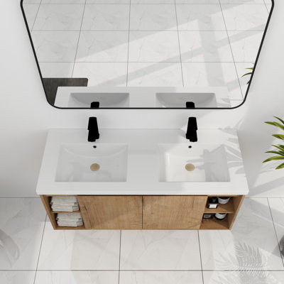 Meuble-lavabo double 48 po, à fixation murale, avec meuble-lavabo, avec porte