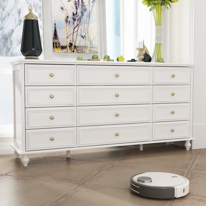 12-Drawer Accent Chest With Elegent Design, White 