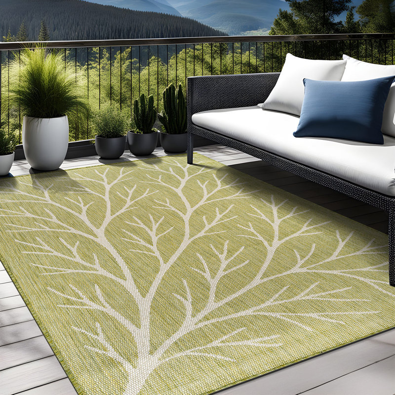 Tapis floral d'intérieur pour l'extérieur, Olive, Rectangle 9' x 12'