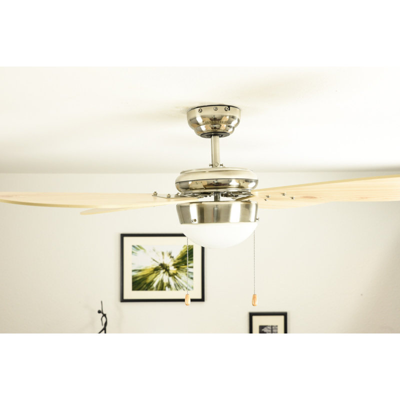 Nayeli 107cm Ceiling Fan with Light Kit, Pine, Satined Nickel