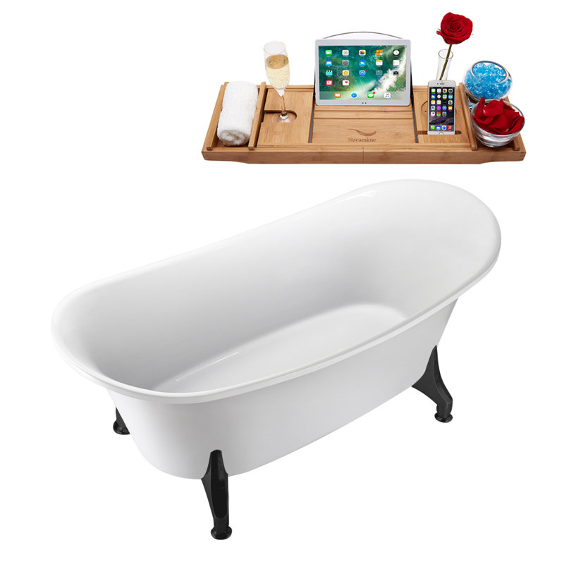 67" Streamline Clawfoot Soaking Acrylic Bathtub, Matte Black, Brushed Nickel