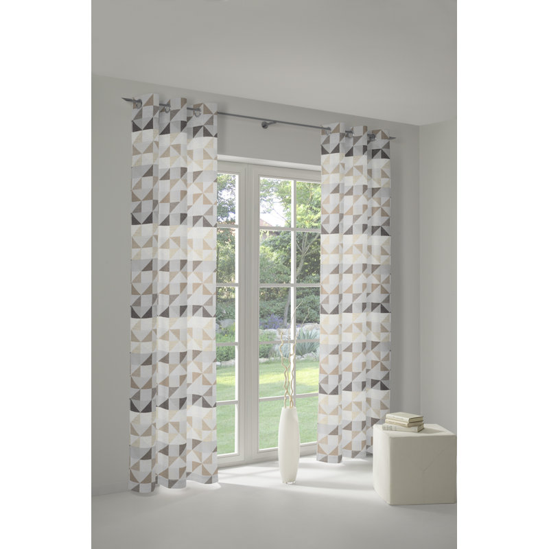 Gareth Room Darkening Curtain Single Panel, Brown, grey and beige, 132cm Width x 225cm Drop