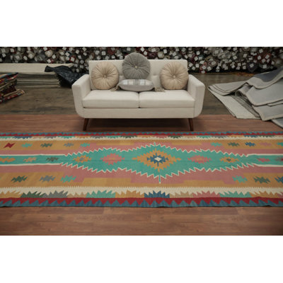 Handcrafted Kilim Runner Rug 5x15 in Bohemian Southwest Style