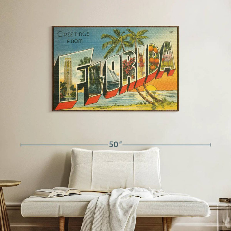 Greetings From Florida, Cadre flottant noyer, 40 po x 27 po