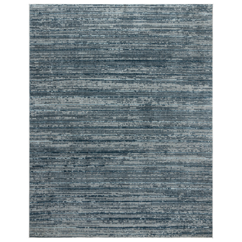 Miesner Dario Modern Striped Blue Gray Polyester High-Low Indoor Area Rug, Rectangle 8'9" x 13'1"
