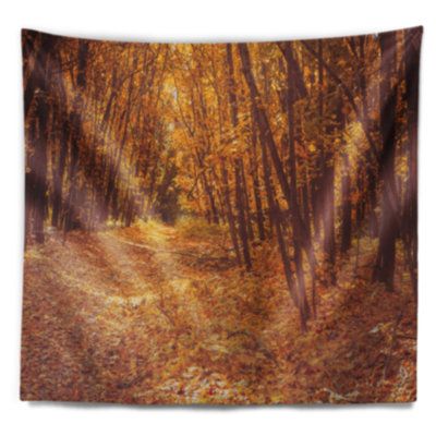 Tapisserie forêt jaune et feuilles tombées