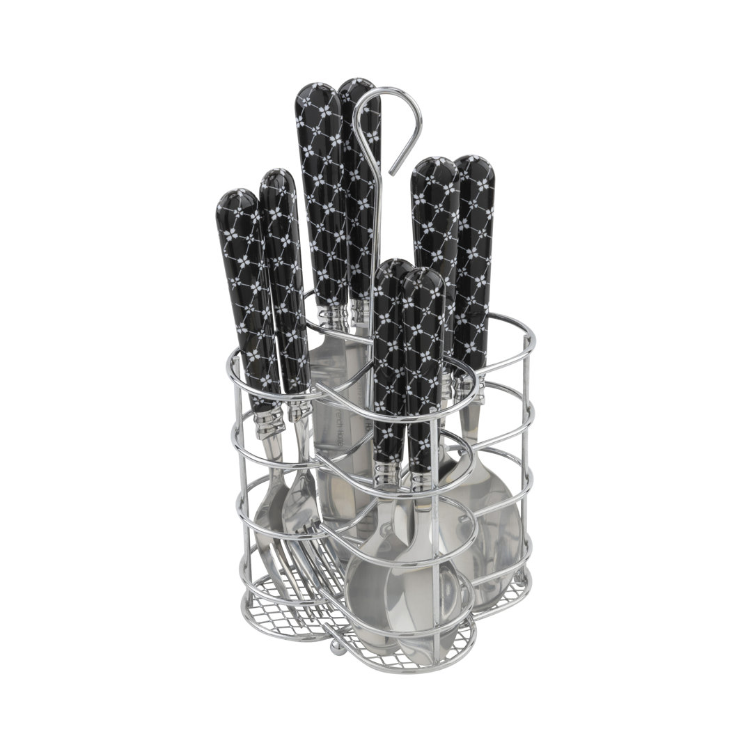 French Home Bistro 16-Piece Stainless Steel Flatware Set, Service for 4, Abstract Butterfly  French Home