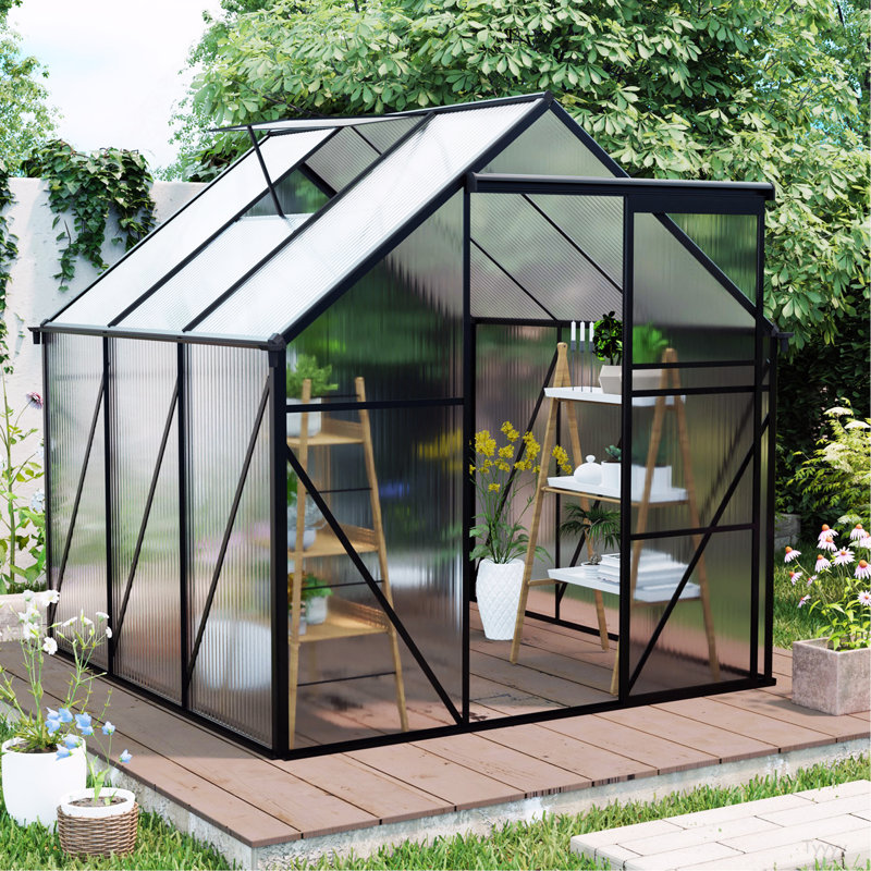 6X6FT-BLACK Polycarbonate Greenhouse Raised Base And Anchor Aluminum Heavy Duty Walk-In Greenhouses For Outdoor Backyard In All Season (W540S00002)