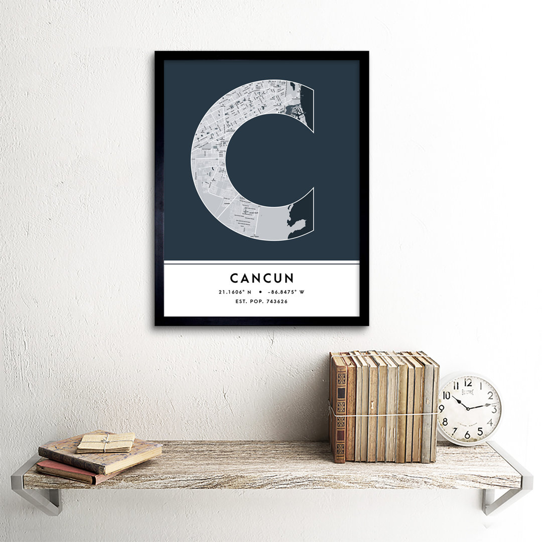 Cancun City Map Cancun Teal by Wee Blue Coo - Single Picture Frame Typography