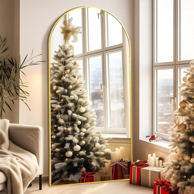 Arched Floor Mirror, 76"X34" Full Length Mirror Wall Mirrors Hanging Or Leaning Arched-Top Full Body Mirrors With Stand For Bedroom, Dressing Room, Gold