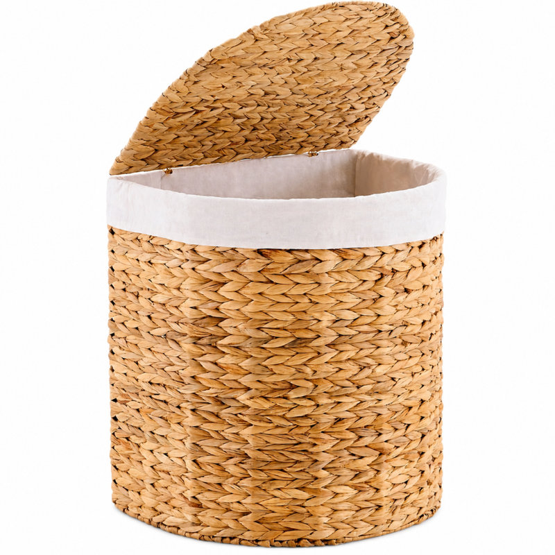 Panier à linge demi-rond avec couvercle et poignées, panier à linge demi-lune, avec doublure amovible, Naturel