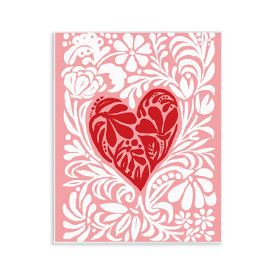 «Red Leafy Heart» sur plaque murale rose, design par Cindy Jacobs