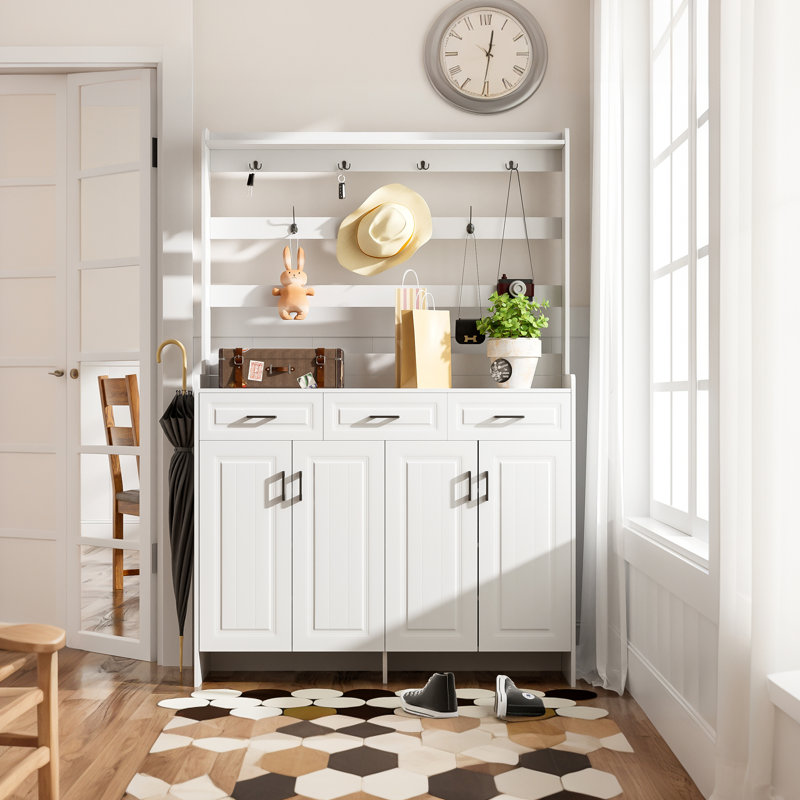 Armoire à chaussures 51,2 po à 4 portes avec support 51,2 po, Blanc