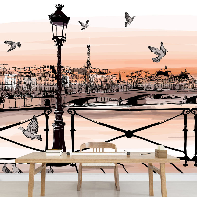 Coucher de soleil sur la rivière de la rivière Pont des Arts à Paris, grand papier peint auto-adhésif amovible