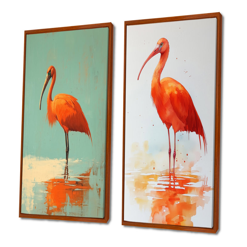 "Scarlet" "Reflection I" - Art sur toile 2 panneaux, H 28 po x l 25 po, Cadre flottant brun