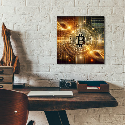  «Glowing Bitcoin» par Rey Klimt, art mural en verre, 12 po x 12 po