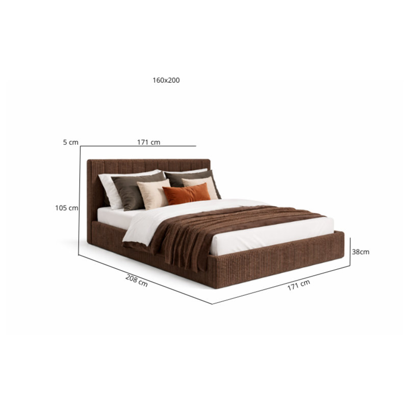 Upholstered Ottoman Storage Bed, European Kingsize (160 x 200 cm) , Brown
