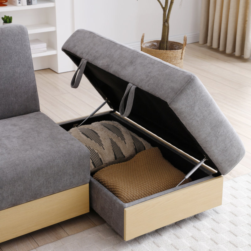 Convertible Sleeper Sofa Couch,Multifunctional Double Folding Sofa Bed,Storage Ottoman And Sofa Arm With  Box And Drawer, Drop Down Table With 2Cup Holders For Living Room,Apartment,Office,Grey