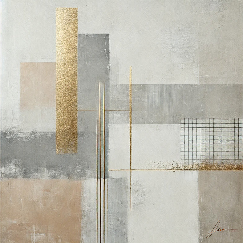 Linear Luxe: reproduction sur toile abstraite dorée et neutre, H 12 po x l 12 po x P 1 po