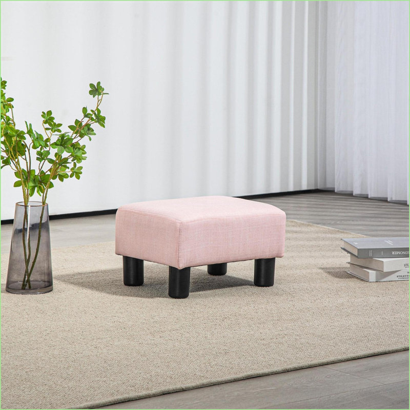 Ottoman Foot Rest, Small Cube Foot Stool with Linen Fabric for Living Room, Pink | Wood Frame | Lightweight, Pink