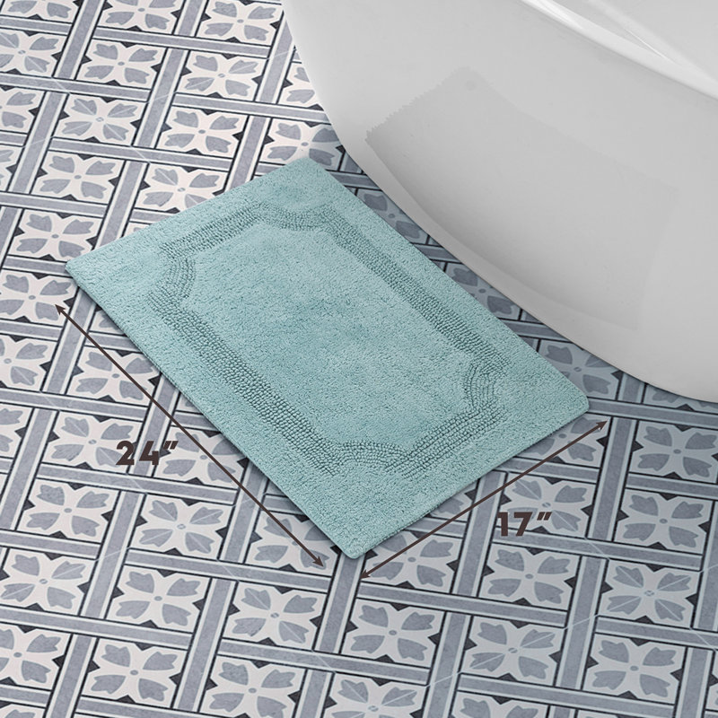 Laura Ashley Tablet Reversible Cotton Bath Rug, Aqua, 17” L x 24” W