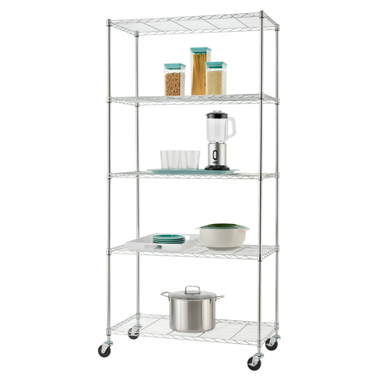 EcoStorage Chrome 5-Tier Adjustable Utility Wire Shelving with Wheels