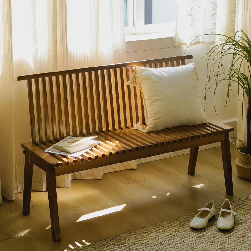 Banc en bois massif à dossier à lattes pliable, H 31,1 po x l 47,24 po x P 16,93 po