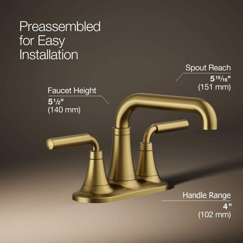 Tone Two-Handle Centerset Bathroom Sink Faucet with Clicker Drain, 1.2 GPM, Brass